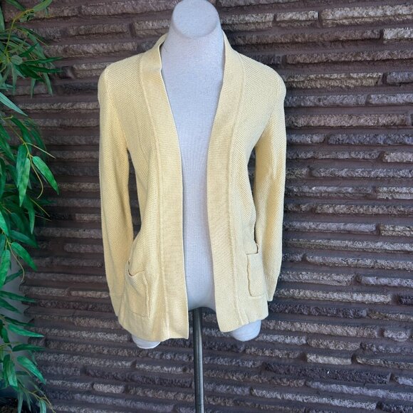 Appleseed’s Yellow Seed Stitch Linen Blend Open Cardigan Sweater  Size Small - Picture 2 of 7